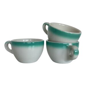 Buffalo CHINA USA Heavy Duty Restaurant Mugs Aqua Band On White Three Count VTG